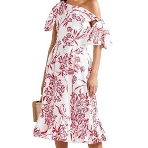 Carolina Herrera Asymmetric Floral Print Cotton Midi Dress Size 8